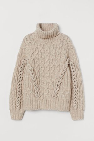 Cable-knit Turtleneck Sweater - Beige