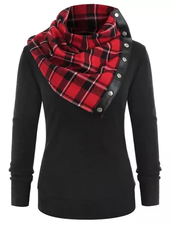 2018 Plain Sweatshirt and Tartan Neck Gaiter BLACK XL In Sweatshirts & Hoodies Online Store. Best Square Neck Dress Online For Sale | DressLily.com