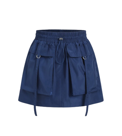 Solid cargo pocket drawstring mini skirt
