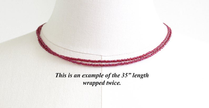 Pink Seed Bead Necklace, Pink Seed Bead Single Strand Necklace, Cranberry Pink Layering Necklaces, Dainty Necklaces, Kathy Bankston