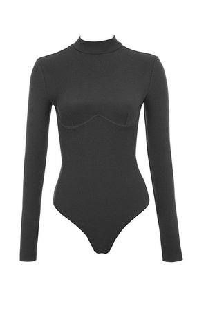 Clothing : Bodysuits : 'Adalin' Dark Grey Rib Knit Jersey Bodysuit
