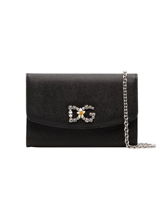 Dolce & Gabbana black DG crystal embellished leather wallet on chain - Buy Online - Large Selection of Luxury Labels