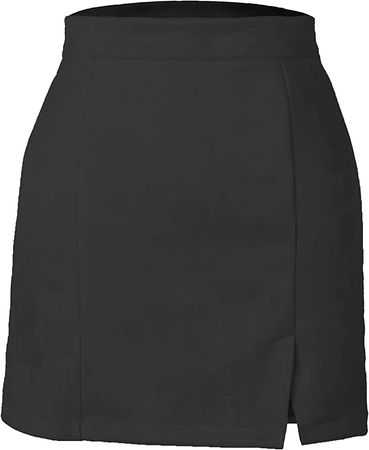 Black Faux Suede Side Split Mini Skirt