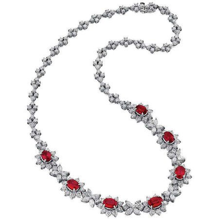 Platinum Ruby and Diamond Necklace For Sale at 1stDibs