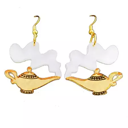 Amazon.com: Aladdin Genie Lamp Dangle Earrings Golden Arabian Oil Lamp Movie Statement Jewelry : Handmade Products