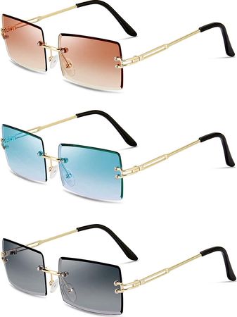 Amazon.com: Weewooday 3 Pairs Rimless Rectangle Sunglasses Tinted Frameless Eyewear Vintage Transparent Rectangle Y2K Glasses for Women Men (Grey, Tea and Blue) : Clothing, Shoes & Jewelry