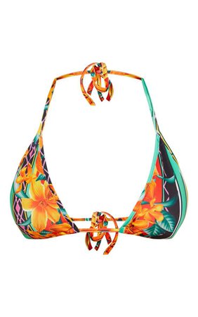 Mixed Print Tropical Triangle Bikini Top | PrettyLittleThing