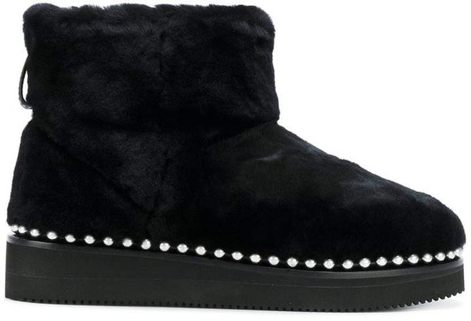 fur boots with studded trim