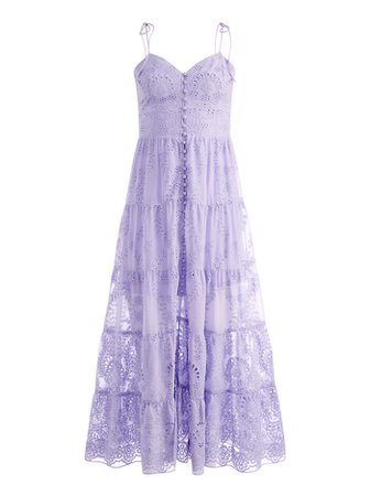 Shanti Embroidered Button Front Tiered Dress In Lavender | Alice And Olivia