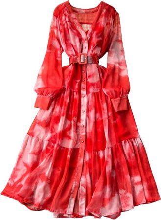 Amazon.com: 2023 French Dress Design Irregular Tie Dye Slim Long Swing Chiffon Holiday Dress Vintage Formal Gown (Red, One Size) : Clothing, Shoes & Jewelry