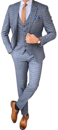 GentWith Lawton Blue Slim Fit Plaid Check Wool Suit