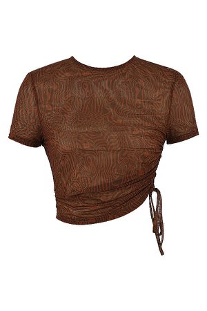 Clothing : Tops : Mistress Rocks 'Lace It Up' Cocoa Mesh Asymmetric T-shirt