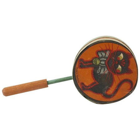 1920s German Lithographed Paper Noise Maker with Black Halloween Cat : Fun City | Ruby Lane