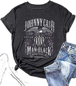 Women's Rock Music Shirt Vintage Letters Graphic Shirt Music City Tops Music Lovers Summer Vacation Shirt Tee (Medium, Grey-A) at Amazon Women’s Clothing store