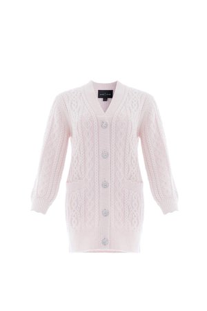 Cable Jewelled Button Longline Cardigan – Pink | Needle & Thread