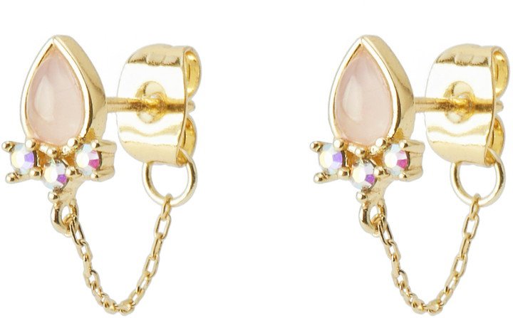 Essex Rose Quartz & Crystal Chain Huggie Hoop Earrings