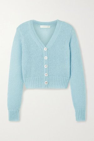 Sky blue Folley metallic open-knit cropped cardigan | LoveShackFancy | NET-A-PORTER