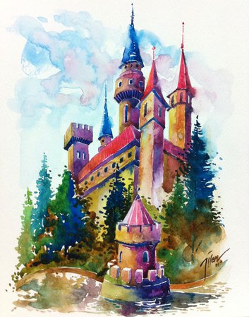 castle watercolor art - Google Search