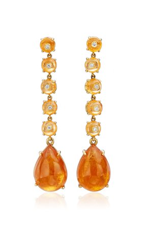 18k Yellow-Gold, Spessartite Bead and Cabochon Drop Earrings by Nina Runsdorf | Moda Operandi