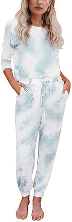 KIRUNDO Women’s Tie Dye Pajamas Set Long Sleeves Jogger PJ Sets Two Pieces Crewneck Loungewear Nightwear Sleepwear (XL=US14/16, Multi) at Amazon Women’s Clothing store