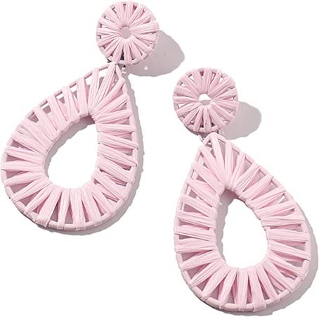 Amazon.com: Boho Raffia Earrings Statement Teardrop Earrings Drop Dangle Bohemian Earrings for Women Cute Handmade Earring for Girls(Pink): Clothing, Shoes & Jewelry