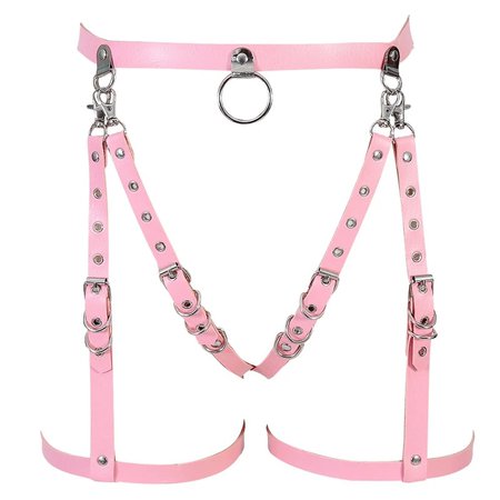 Pink Leather Harness Waist Belt Punk Goth Leg Body Harness Garter Bondage Adjust O Ring Belt Fetish Festival Rave Lingerie|Garters| - AliExpress