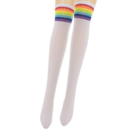 Amazon.com: Haoohu 2 Pairs Womens Black White Socks Over Knee Rainbow Stripe Thigh High Socks Stocking: Clothing