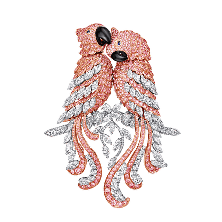 Pink and White Diamond Parrot Brooch | Graff