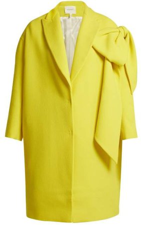 Bow Embellished Wool Coat - Womens - Yellow