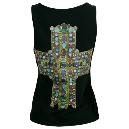 Christian Lacroix Vintage Iconic Jewelled Cross Print Tank Top For Sale at 1stDibs | christian lacroix cross sweater, vintage lacroix