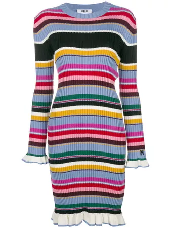 MSGM Striped Rib Knit Midi Dress