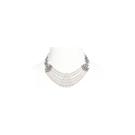 Chanel, necklace Metal, Glass Pearls & Strass Silver, Pearly White & Crystal
