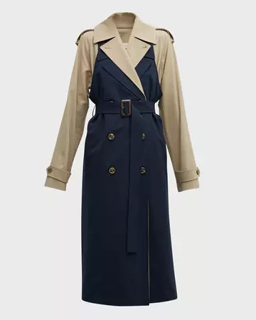ADEAM Bricolage Double-Breasted Bicolor Belted Trench Coat | Neiman Marcus