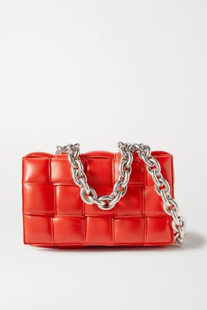 Red Cassette chain-embellished padded intrecciato leather shoulder bag | Bottega Veneta | NET-A-PORTER
