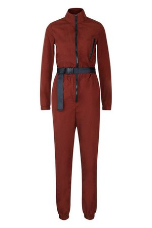 Shell Suit Safety Buckle Jumpsuit | Boohoo