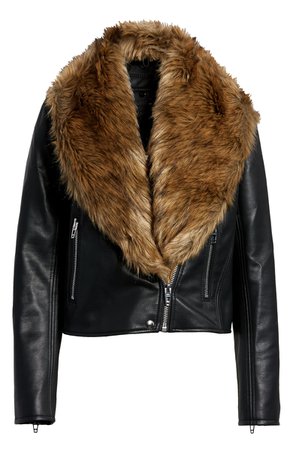 BLANKNYC Night Fever Faux Leather Moto Jacket with Faux Fur Trim | Nordstrom