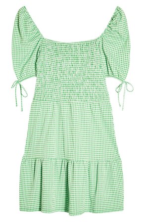Topshop Gingham Shirred Tea Minidress green