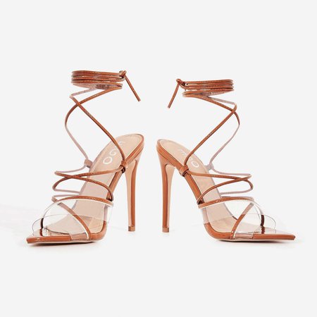 Ava Perspex Lace Up Heel In Mocha Patent | EGO