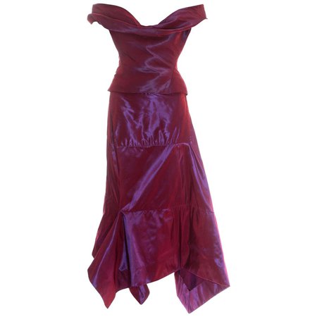 Vivienne Westwood couture purple iridescent taffeta corset and skirt, c. 1990s For Sale at 1stDibs