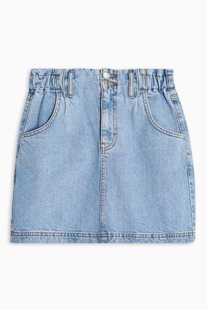 Mid Stone Denim Paperbag Mini Skirt | Topshop