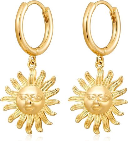 Amazon.com: WOWORAMA Gold Sun Earrings for Women 18K Gold Hoop Dangle Earrings Dainty Huggie Hoop Earrings with Sun Charm Minimalist Statement Hoop Earrings Trendy Jewelry Gifts: Clothing, Shoes & Jewelry