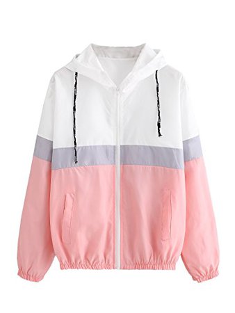 SweatyRocks Women's Colorful Splash Printing Zip up Windbreaker Jacket with Hood at Amazon Women’s Clothing store: