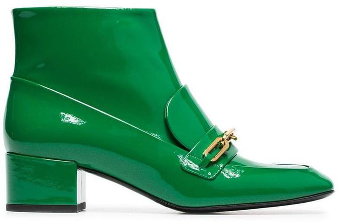 green link detail patent leather boots