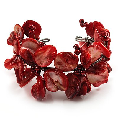Coral Red Flora Gemstone & Pearl Bracelet