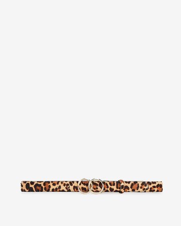 Leopard Calf Hair Skinny Double O-Ring Belt