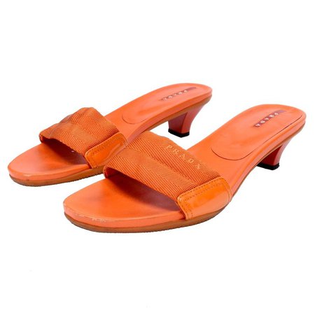 Orange Prada Shoes Slip on Summer Sandals Size 38 Logo Webbing and Rubber Soles For Sale at 1stdibs