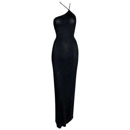 *clipped by @luci-her* F/W 1997 Gucci by Tom Ford Semi-Sheer Asymmetrical Halter Gown Dress For Sale at 1stDibs