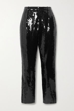 Black Cropped sequined crepe slim-leg pants | SAINT LAURENT | NET-A-PORTER