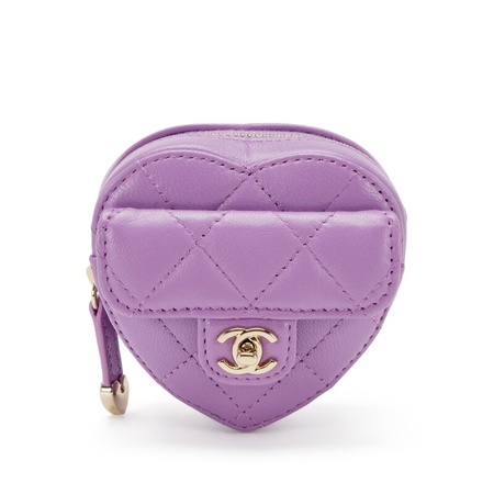 Chanel Purple Quilted Lambskin Heart Zipped Arm Coin Purse Gold Hardware, 2022 $4,300