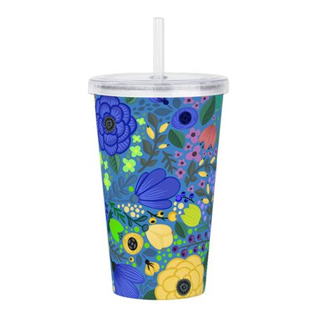 Garden Flowers on Blue Acrylic Double-wall Tumbler by SimpleLife - CafePress